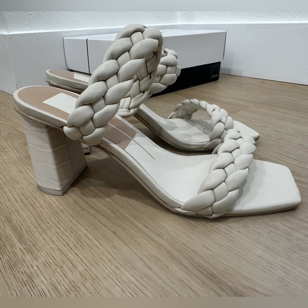 Dolce Vita Cream Braided Heeled Sandals - White - Size 8